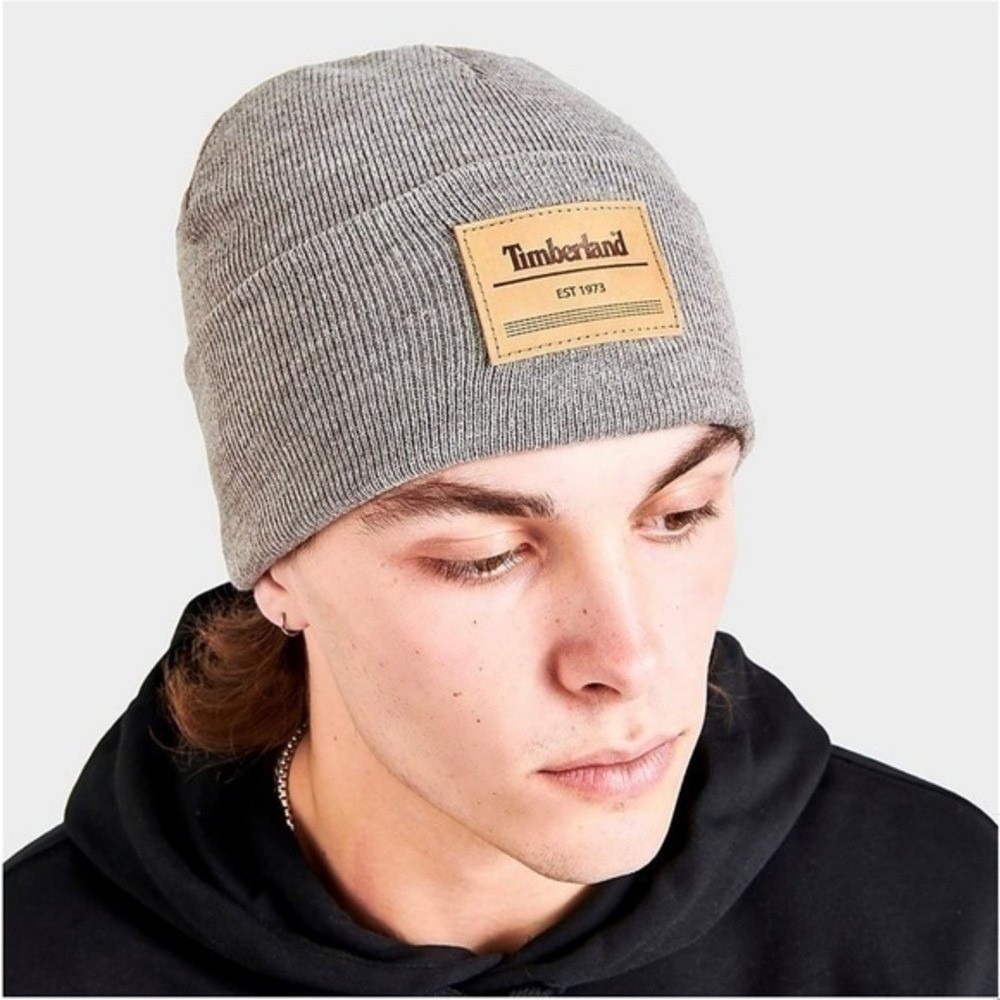 Timberland Beanie Est 1973 Patch Unisex Gray Cuffed Outdoors‎ Winter NWT